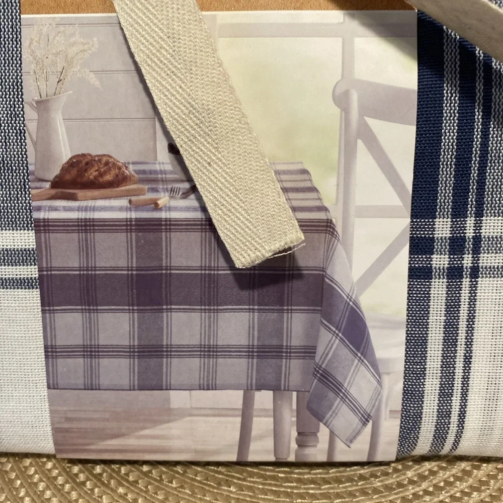 DOLLY PARTON~BLUE & WHITE PLAID‎ FABRIC TABLECLOTH~SIZE 60
